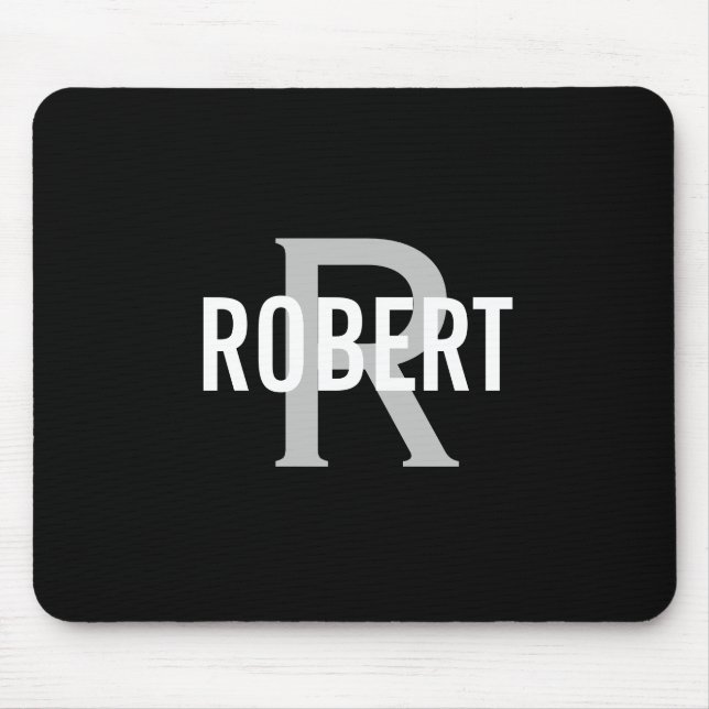 Mousepad Monograma branco preto moderno - Pão do rato (Frente)