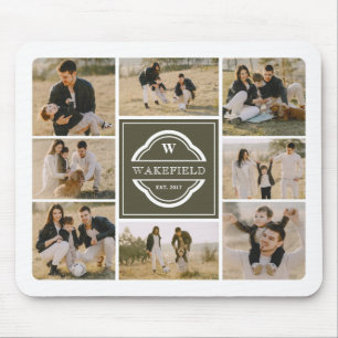 Mousepad Monograma Branco Verde Azul e Colagem de Fotos por