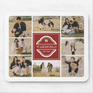 Mousepad Monograma branco vermelho escuro e colagem de foto