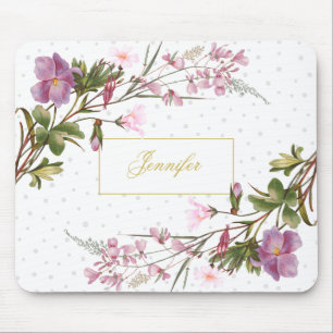 Mousepad Monograma Buquê Lilás Rosa Pidrada Quic