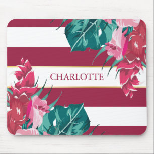 Mousepad Monograma burgundy Floral striped