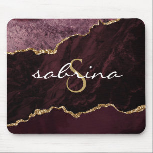 Mousepad Monograma Burgundy Gato Dourado
