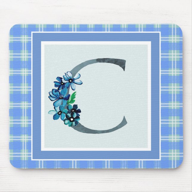 Mousepad Monograma "C" Xadrez azul (Frente)