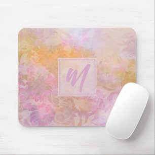 Mousepad Monograma Chic com Padrão Floral Boho Pastel