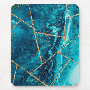 Mousepad Monograma Chic do Geode do Agate Dourado Azul do M