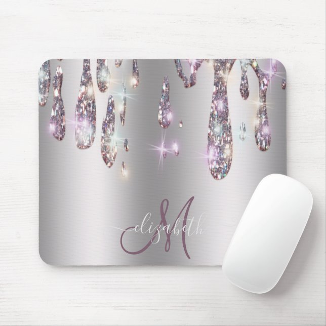 Mousepad Monograma Chic Moderno com Pingos de Prata (Com mouse)