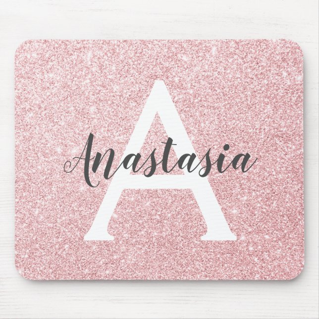 Mousepad Monograma Chic & Tendência em Dourado Rosa com Bri (Frente)