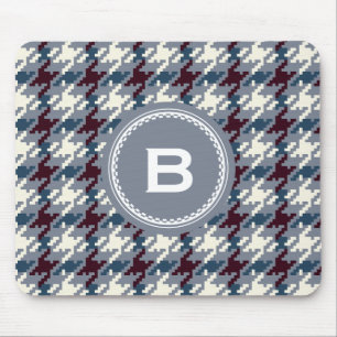 Mousepad Monograma cinzento da xadrez do houndstooth do