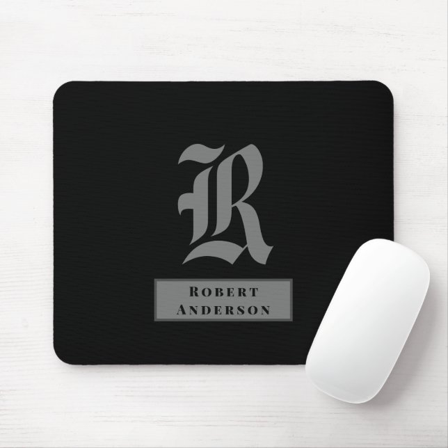 Mousepad Monograma Clássico de Texto Americano de Cinza e P (Com mouse)