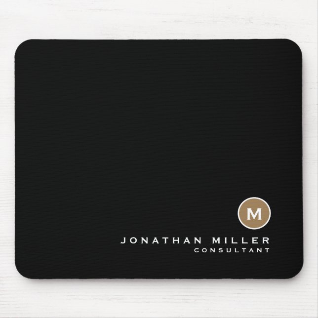 Mousepad Monograma Clássico Dourado Preto Mínimo (Frente)