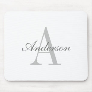 Mousepad Monograma Clássico Elegante Branco e Cinza