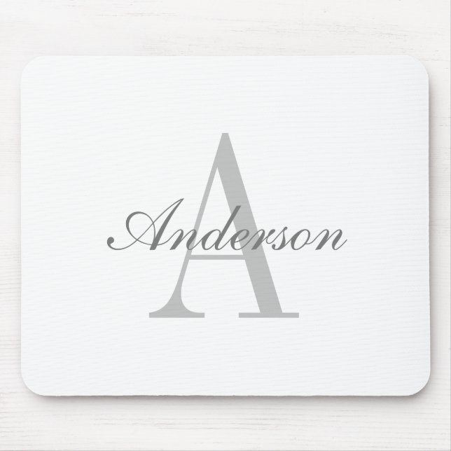 Mousepad Monograma Clássico Elegante Branco e Cinza (Frente)