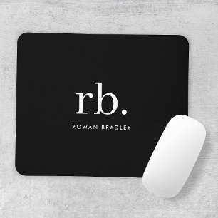 Mousepad Monograma Clássico Elegante Mínimo Preto e Branco