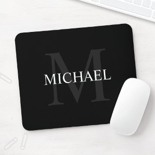 Mousepad Monograma clássico personalizado e nome preto