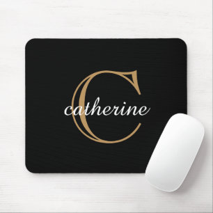 Mousepad Monograma Clássico Preto e Dourado em Letra Cursiv