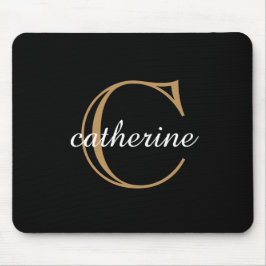 Mousepad Monograma Clássico Preto e Dourado em Letra Cursiv