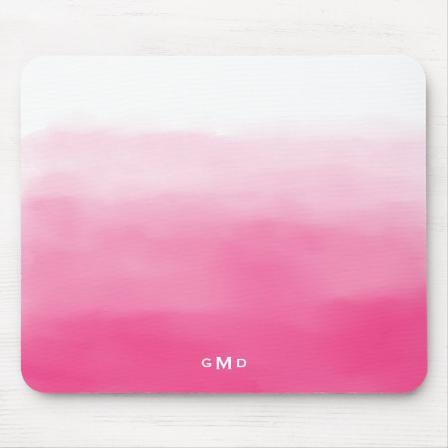 Mousepad Monograma com Cor de Água Rosa Quente (Frente)