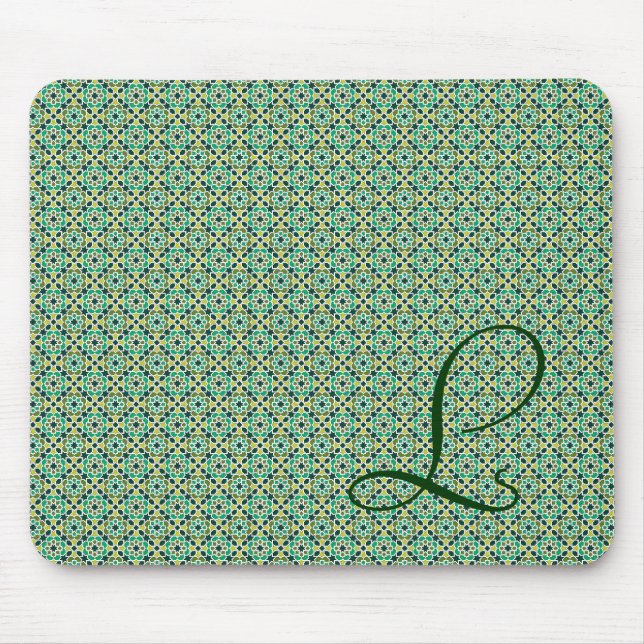 Mousepad Monograma con fondo de mosaico marroquí (Frente)
