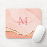 Mousepad Monograma, Cor de Água Rosa Rosa e Mouse Dourado F<br><div class="desc">Uma elegante e chique cor-de-água rosa e falso dourado. Ele apresenta uma letra de script de caligrafia de estilo manuscrito para seu nome e um monograma.</div>