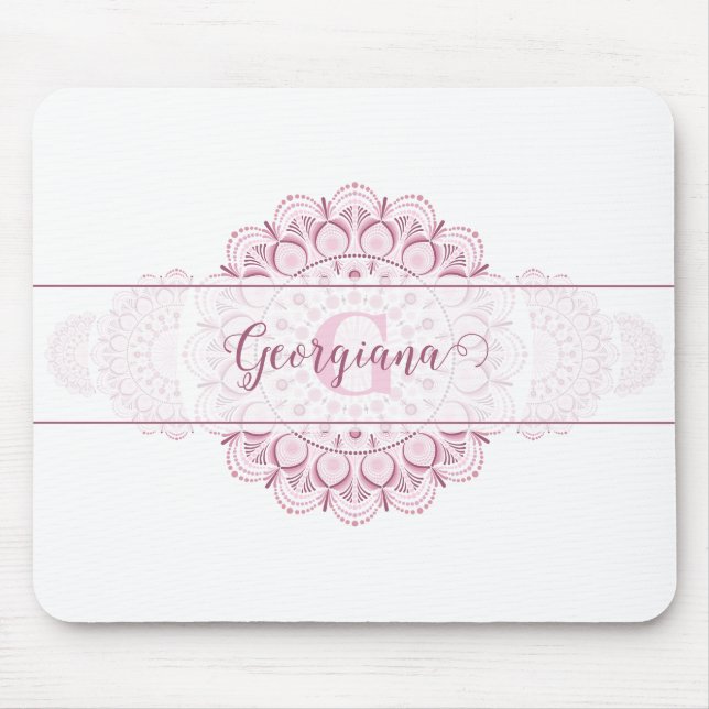 Mousepad Monograma cor-de-rosa Confetti Lace Mandala Orname (Frente)