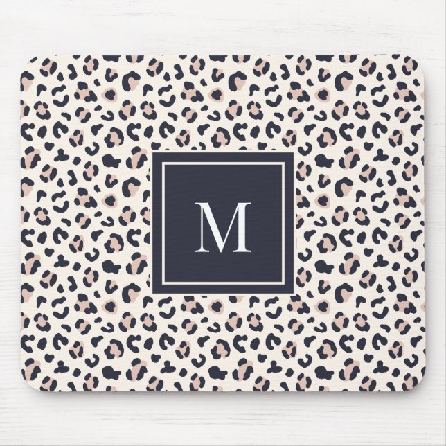 Mousepad Monograma cor-de-rosa de impressão leopardo (Frente)