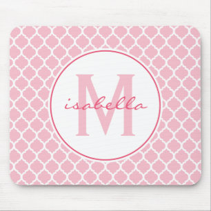 Mousepad Monograma cor-de-rosa de Quatrefoil