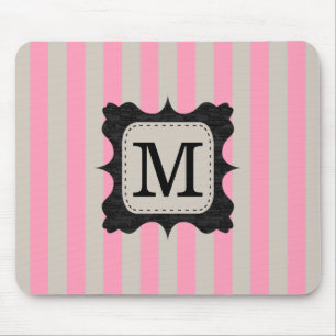 Mousepad Monograma cor-de-rosa do costume do preto do teste