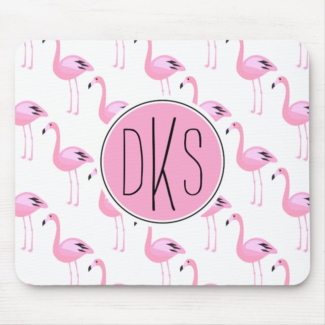 Mousepad Monograma cor-de-rosa dos flamingos | (Frente)