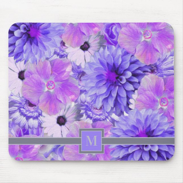 Mousepad Monograma, cor-de-rosa e púrpura, (Frente)