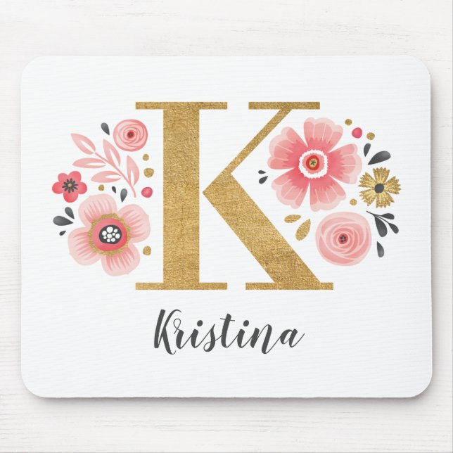 Mousepad Monograma, cor de rosa inicial (Frente)