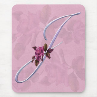 Mousepad Monograma cor-de-rosa J dos rosas