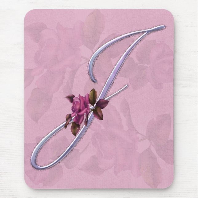 Mousepad Monograma cor-de-rosa J dos rosas (Frente)