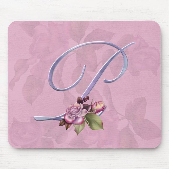 Mousepad Monograma cor-de-rosa P dos rosas (Frente)