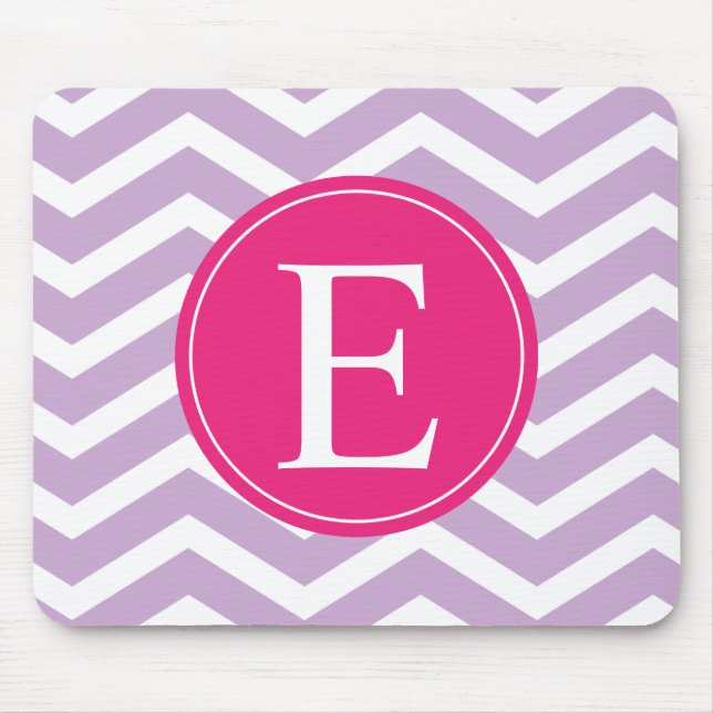 Mousepad Monograma cor-de-rosa púrpura e branca (Frente)