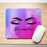 Mousepad Monograma Cor-de-Rosa Púrpura Eilashes da Leve Mod<br><div class="desc">Folha fina e Cor-de-rosa, Folha Metálica Espargo, Brilhante, Nome Monograma Metálico Bruto e Eyelashes Iniciais (Traços), Extensões Eyelash e Pasta do Mouse do Computador (mouse pad). O design faz o doce e perfeito aniversário de 16 anos, casamento, chá de panela, aniversário, chá de fraldas ou presente de festa de solteira...</div>