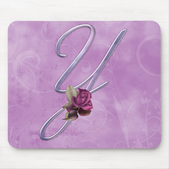 Mousepad Monograma cor-de-rosa Y dos rosas (Frente)
