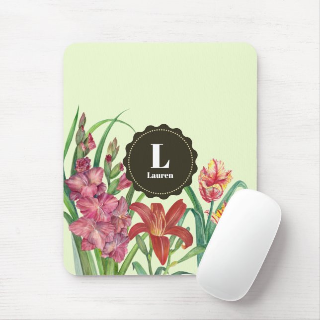 Mousepad Monograma Cor Quente Primavera Floral (Com mouse)