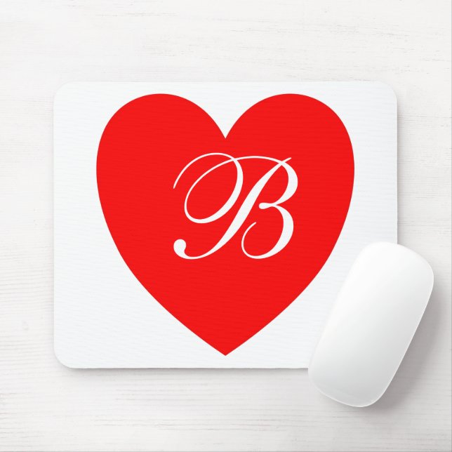 Mousepad Monograma Coração Vermelho (Com mouse)