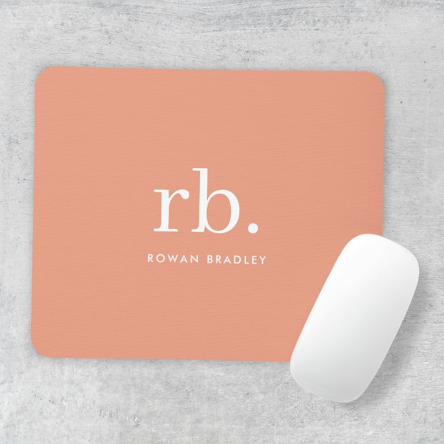 Mousepad Monograma Coral Peach Feminina Elegante Minimalist (Criador carregado)