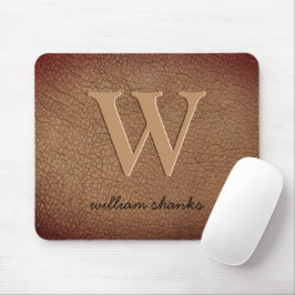 Mousepad Monograma couro marrom rústico nome em letra doura