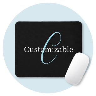 Mousepad Monograma Curto Editável Branco Azul Preto