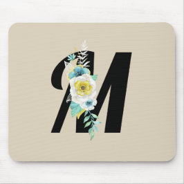 Mousepad Monograma customizável w/White & Aqua floral em