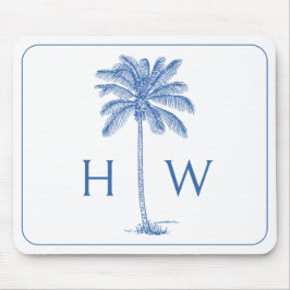 Mousepad Monograma da árvore Palmetto de Palma Azul e Branc