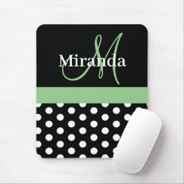 Mousepad Monograma da Bolinhas branca verde preta