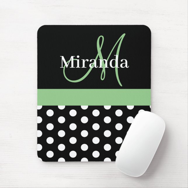 Mousepad Monograma da Bolinhas branca verde preta (Com mouse)
