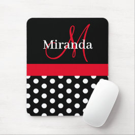 Mousepad Monograma da Bolinhas branca vermelha preta