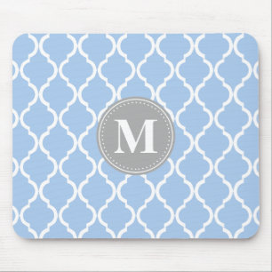Mousepad Monograma da Cinza de latice marroquina azul claro