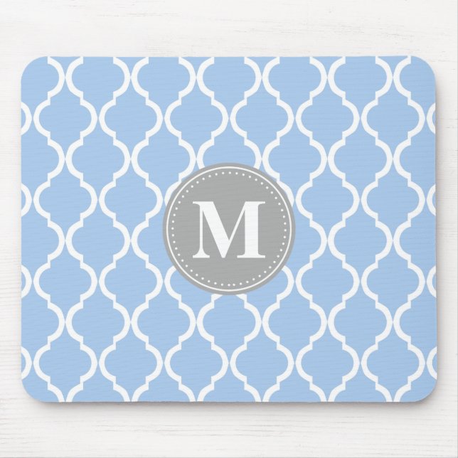 Mousepad Monograma da Cinza de latice marroquina azul claro (Frente)