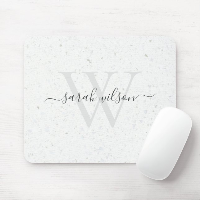 Mousepad Monograma da Cinza de marfim Terrazzo com Script E (Com mouse)