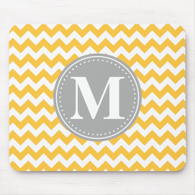 Mousepad Monograma da Cinza de padrão Chevron Amarelo Sunfl (Frente)